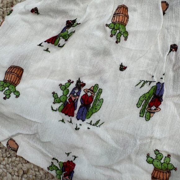 Three Days Cactus Print Flouncy Shorts White Small Breathable Waist-tie Beach - Picture 5 of 12